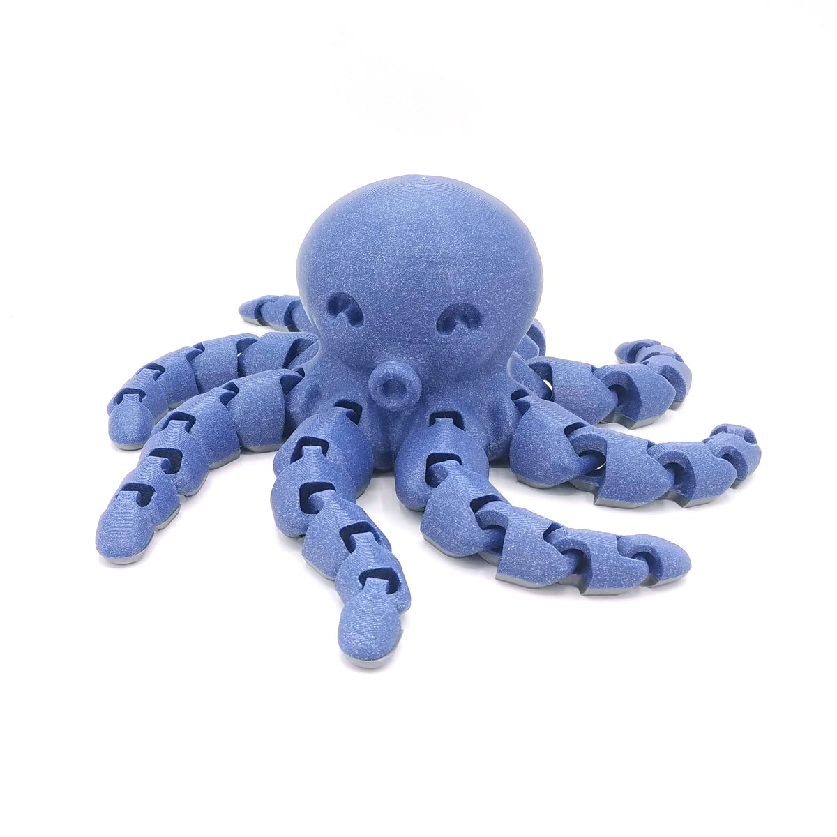 Blue Cute Mini Octopus with eight articulated tentacles on a white background.