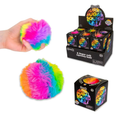 Rainbow furry squish balls with black Scrunchems Furry Sugar Squish packaging