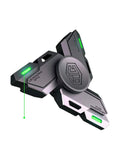 Black three-blade metal spinner with green glow-in-the-dark insets