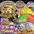 Fun Doh Mystery Steamer collectible dumpling packaging with colorful squishies and steamer containers