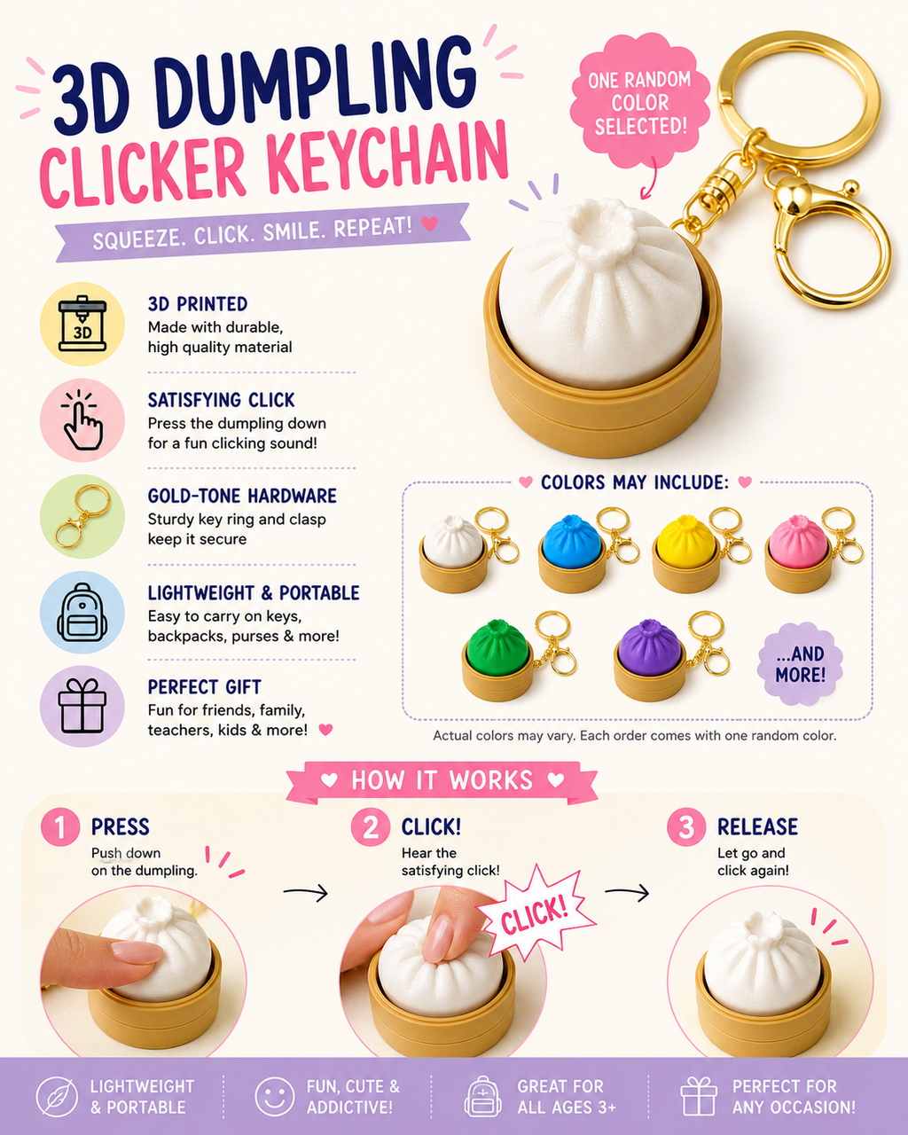 Dumpling Clicker Keychain | Random Color
