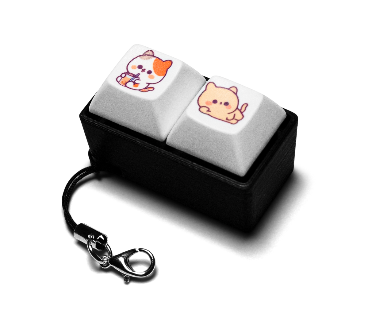 Mechanical keycap fidget with 2 keys and a black base