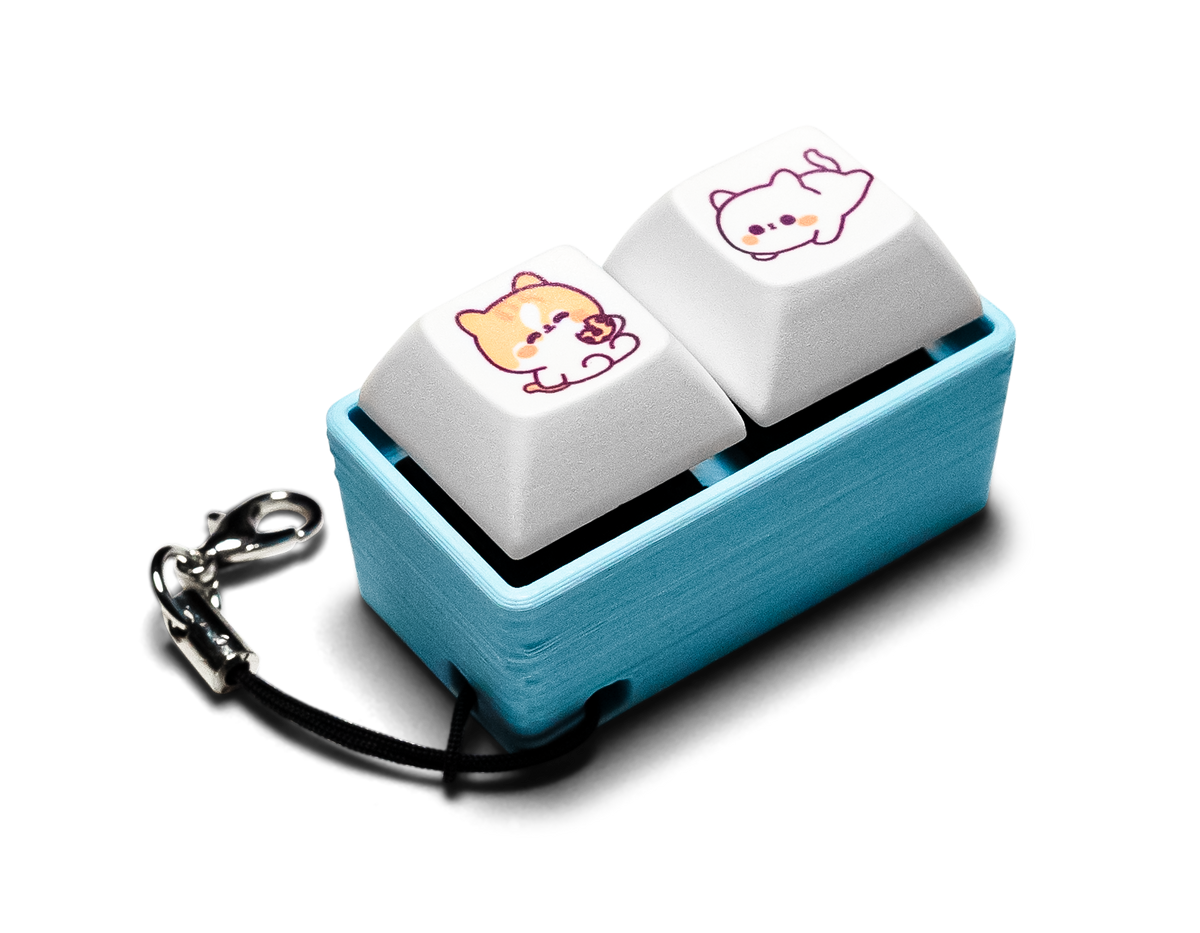 Mechanical keycap fidget with 2 keys and a blue base