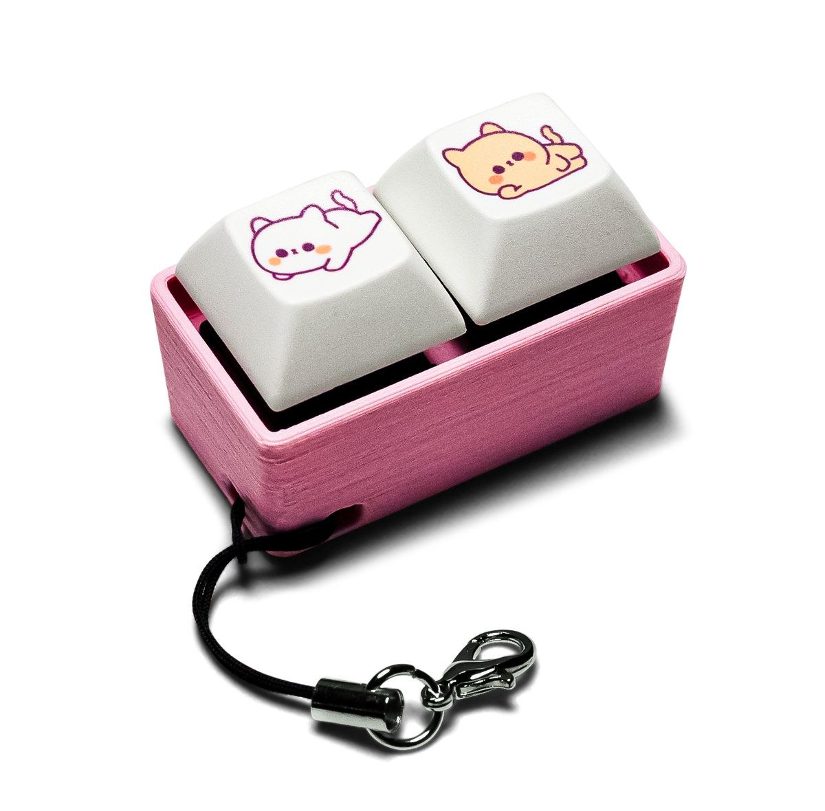 Mechanical keycap fidget with 2 keys and a pink base