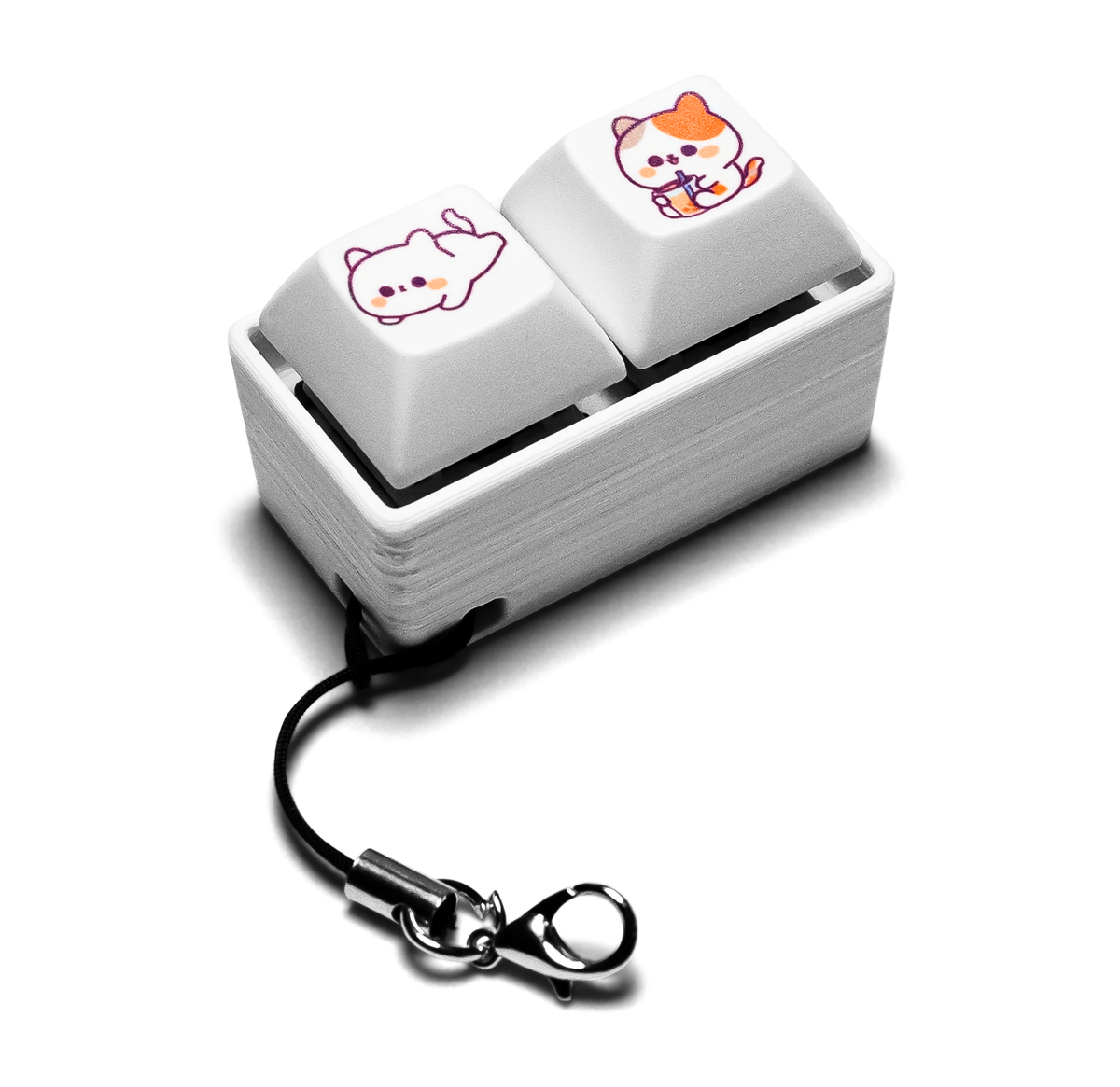Mechanical keycap fidget with 2 keys and a white base