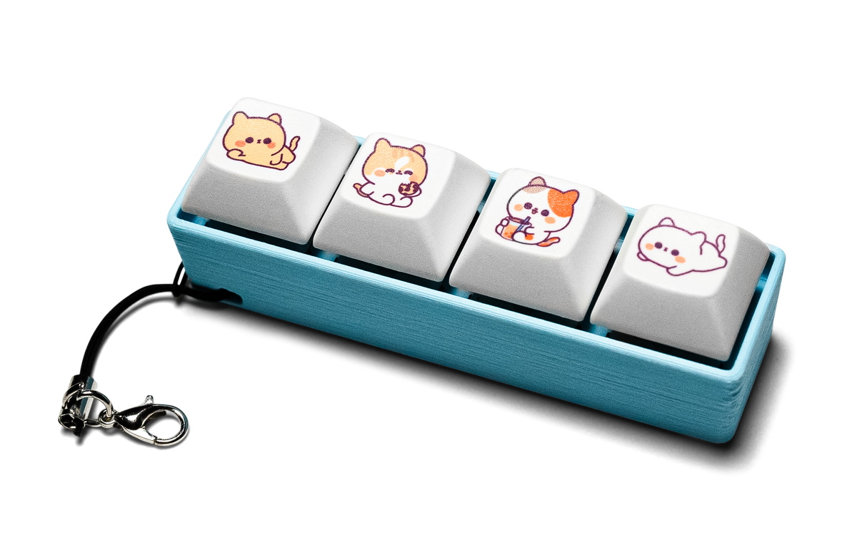 Mechanical keycap fidget with 4 keys and a blue base