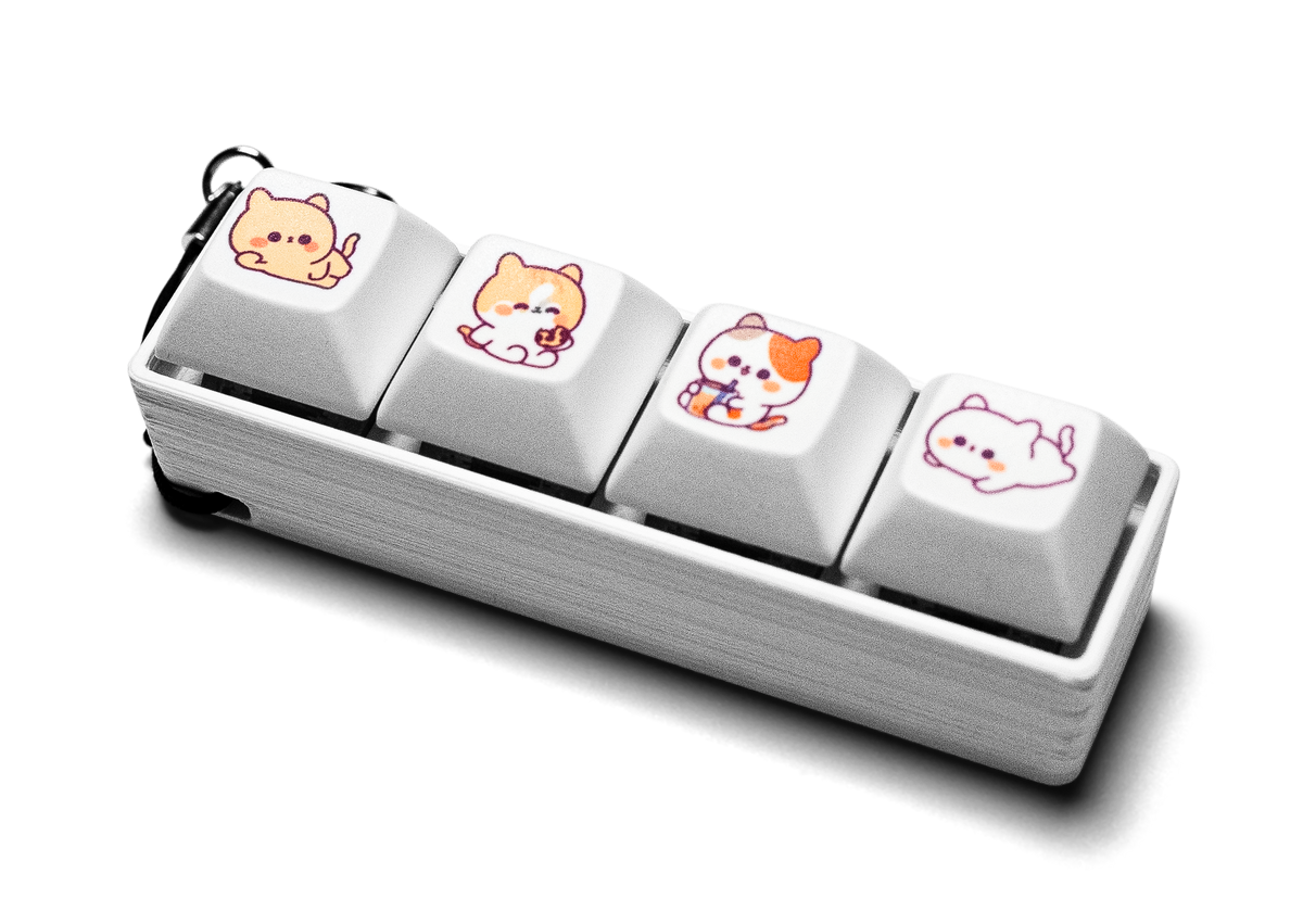 Mechanical keycap fidget with 4 keys and a white base